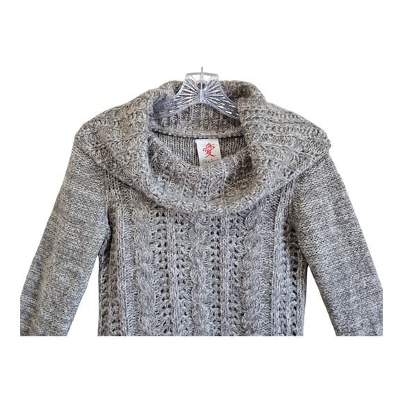 LIVE LOVE Women's S Sweater Alpaca Wool Blend Cable Knit Funnel Neck Beige 34" - Picture 2 of 8